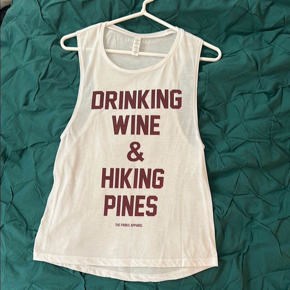 New Parks Apparel White Muscle Tank with Wine Red Text